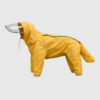 Yellow four-leg dog rain suit with a clear hood brim, shown on a plain background.