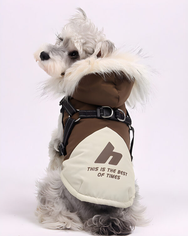 Built-In-Harness Hooded Small-Dog Winter Vest